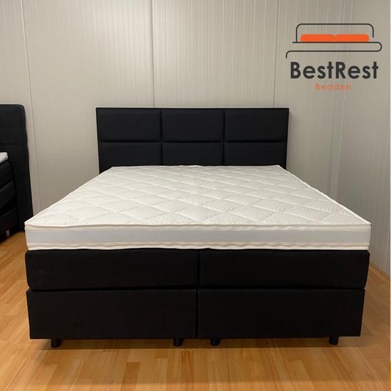 Boxspring Bestrest Bedden - 6-vaks vlak boxspring - Antraciet - 160x200cm - Inclusief HR Pocketvering matras 21cm - Tencel Topper Hybride 12cm