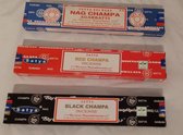 Satya Wierook 3Champa wierookstokjes pakket : Nag Champa - Red Champa - Black Champa