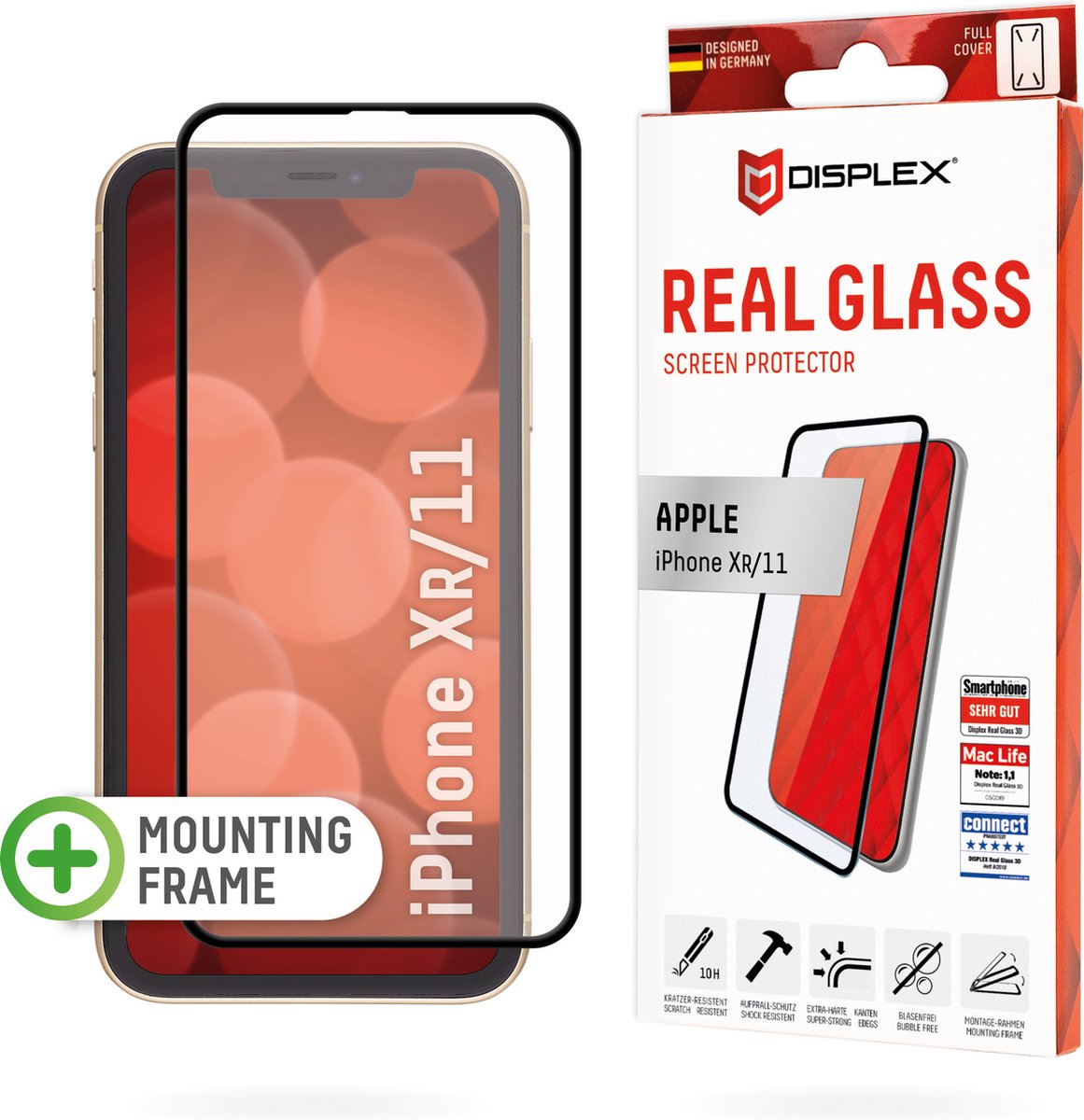 Displex Real Glass 3D Glassprotector iPhone 11 XR - Zwarte Rand Gehard Glas
