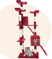 Rode Krabpaal/Kattenhuis voor Grote en Kleine Katten - met Kattenmand & Kattenspeeltjes/Kattenspeelgoed - Geschikt voor Kittens - 5 Verdiepingen 170cm hoog