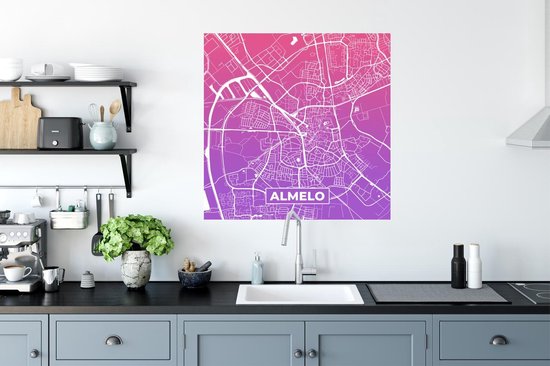 Stickers Stickers muraux - Plan de la ville - Almelo - Violet - Pays- Nederland - 80x80 cm - Feuille adhésive - Carte