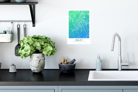 Muurstickers - Sticker Folie - Stadskaart - Delft - Blauw - 20x30 cm - Plakfolie - Muurstickers Kinderkamer - Zelfklevend Behang - Plattegrond - Zelfklevend behangpapier - Stickerfolie