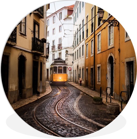 WallCircle - Wandcirkel ⌀ 30 - Lissabon - Tram - Portugal - Ronde schilderijen woonkamer - Wandbord rond - Muurdecoratie cirkel - Kamer decoratie binnen - Wanddecoratie muurcirkel - Woonaccessoires