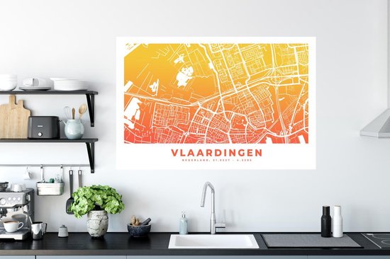 Stickers muraux - Plan de la ville - Vlaardingen - Nederland -Bas - Jaune - 120x80 cm - Feuille adhésive - Carte