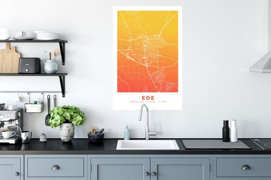 Stickers muraux - Plan de la ville - Ede - Nederland - Jaune - 60x90 cm - Feuille adhésive - Carte