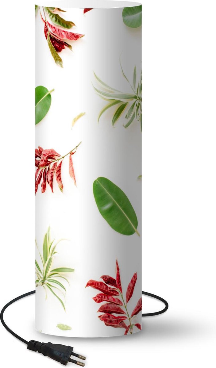 Lamp - Nachtlampje - Tafellamp slaapkamer - Tropisch - Bladeren - Rood - 50 cm hoog - Ø15.9 cm - Inclusief LED lamp
