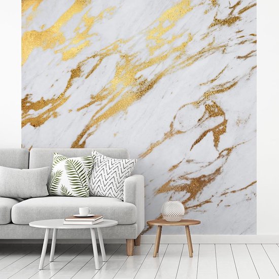 Papier Peint - Papier Papier peint photo Marbre - Wit - Or - Luxe - Largeur 300 cm x Hauteur 300 cm