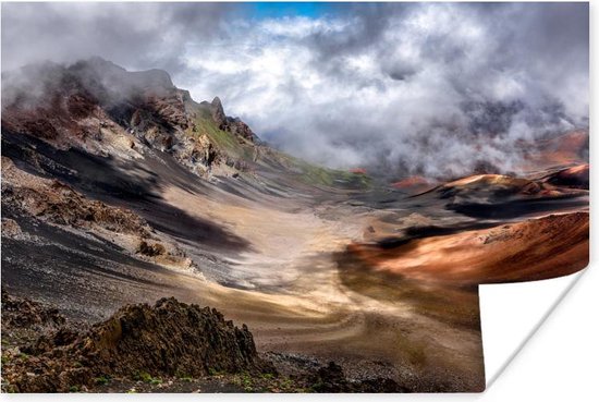 Affiche Paysage de montagne avec fumée à Hawaï - 180x120 cm XXL