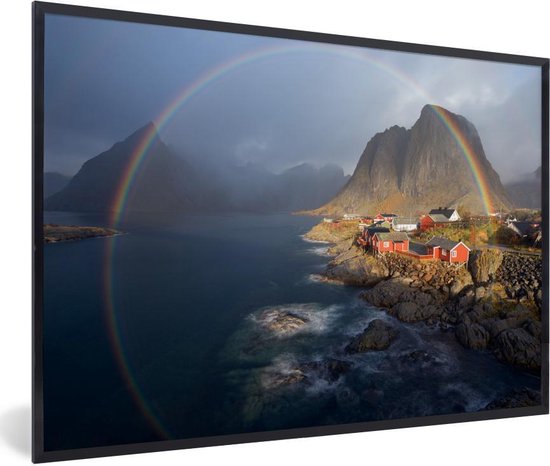 Fotolijst incl. Poster - Regenboog boven een fjord - 90x60 cm - Posterlijst