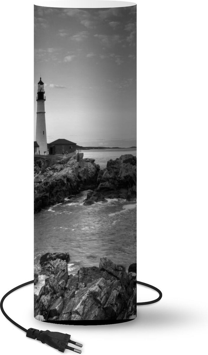 Lamp - Nachtlampje - Tafellamp slaapkamer - Steen - Zee - Vuurtoren - 50 cm hoog - Ø15.9 cm - Inclusief LED lamp