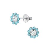 Joy|S - Zilveren bloem oorbellen - blauw wit kristal - 7 mm