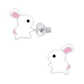 Joy|S - Zilveren konijn oorbellen - 7 mm - wit