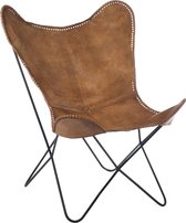 J-Line Lounge Stoel Leder/Metaal Cognac