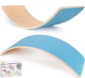 Verfez© balance board XL blank gelakt met licht blauwe vilt | 2021 Model | Beukenhout | Duurzaam | Kinderen speelgoed | Baby | Kinderbord | Balansspeelgoed | Evenwicht | Yoga board
