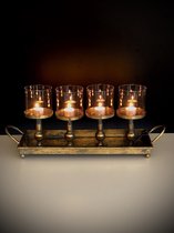 Tray with four candle holders 15.5 cm hoog - kaarshouder - lantaarn - windlicht - authentiek - interieurdecoratie - terrasdecoratie - theelichthouder - metaal - industrieel - lande