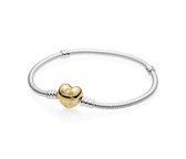 Pandora - Heart Shaped Silver Bracelet - 18kt Gold Plated Clip