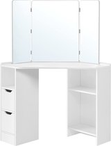 FURNIBELLA - kaptafel, hoekkaptafel, kaptafel, cosmeticatafel, 3-delige inklapbare spiegel, 2 laden, 3 open vakken, 110 x 54 x 140 cm, modern, wit RDT121T10