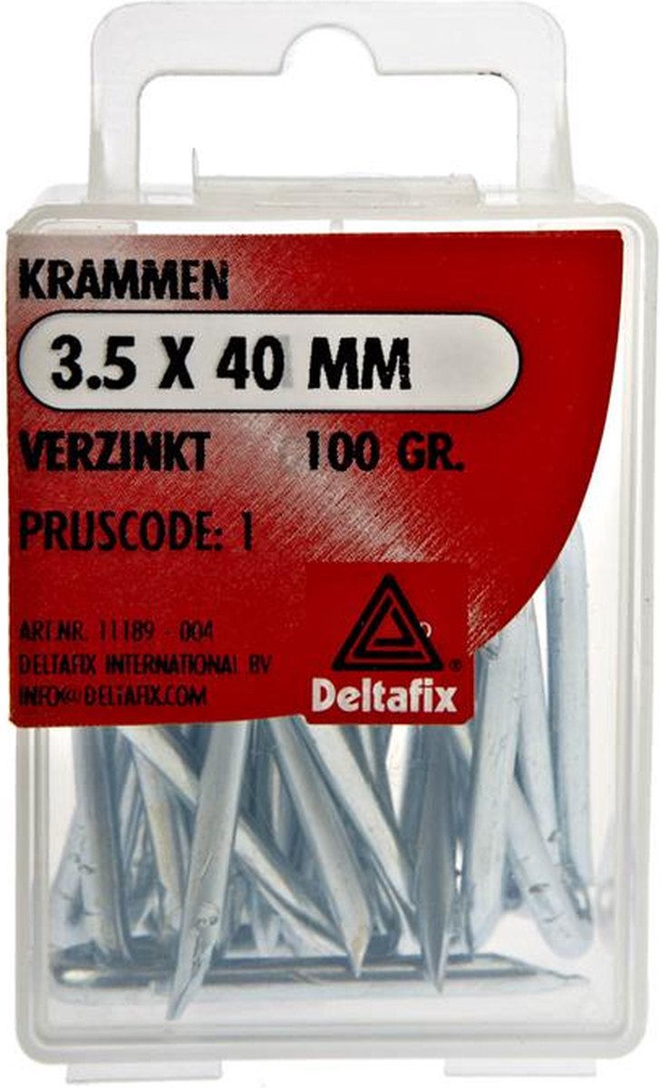 Krammen. Verzinkt. 3.5 x 40 mm. lang. 100 gram. Deltafix.