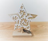 Natural Collections- Wooden star standing - kerstster hout op standaard - 15x18 cm