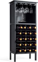 LUXGOODS Wijnkast voor 20 flessen, wijnrek, wijn fles organisator opslag plank weergeven houten wijnrek met glas hanger en fles houder (Zwart)