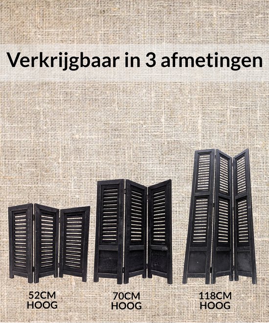 Raamscherm hout 52 cm - landelijke shutter als raam scherm zwart | Inspiring Minds - Afbeelding 5