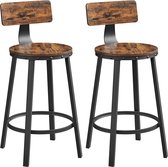 FURNIBELLA - set van 2, barstoelen, hoge krukken, met rugleuning, keukenstoel, stalen frame, eenvoudige montage, 62,5 cm hoge stoel, industriële stijl, rustiek bruin en zwart LBC07