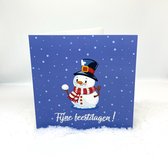 Inspreek-Kerstkaart: Sneeuwpop - Fijne Feestdagen - Blauw