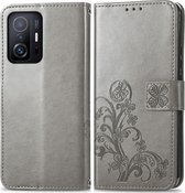 Xiaomi 11T Hoesje - Mobigear - Clover Serie - Kunstlederen Bookcase - Grijs - Hoesje Geschikt Voor Xiaomi 11T