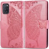 Mobigear Telefoonhoesje geschikt voor OPPO A52 Hoesje | Mobigear Butterfly Bookcase Portemonnee | Pasjeshouder voor 3 Pasjes | Telefoonhoesje voor Pinpas / OV Kaart / Rijbewijs - Roze