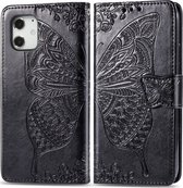 Apple iPhone 12 Hoesje - Mobigear - Butterfly Serie - Kunstlederen Bookcase - Zwart - Hoesje Geschikt Voor Apple iPhone 12