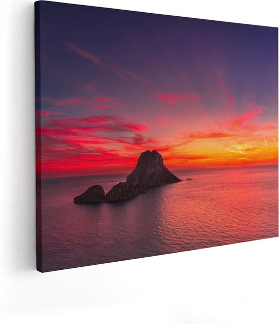 Artaza Canvas Schilderij Ibiza Rotsen Eiland bij Zonsondergang - 100x80 - Groot - Foto Op Canvas - Canvas Print