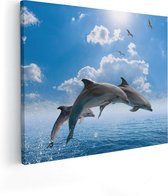 Artaza - Peinture sur toile - Dauphins sautant hors de la mer bleue - 100 x 80 - Groot - Photo sur toile - Impression sur toile