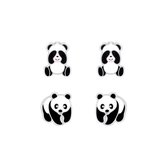 Joy|S - Zilveren panda oorbellen - set 2 paar