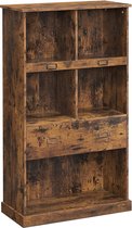 Nancy's Gamey Opbergkast - Boekenkast - 4 Niveaus - Vakkenkast - Etikethouders - 1 Lade - Bruin - Bewerkt Hout - 67,5 x 30 x 120 cm