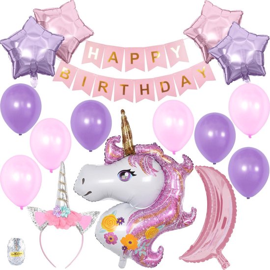 Bollabon® - Unicorn Versiering met Unicorn Slinger voor Verjaardag - Eenhoorn Versiering Verjaardag - Unicorn Slingers - Unicorn Versiering Kinderfeestje - Unicorn Vlaggenlijn - Unicorn Ballon - Compleet Eenhoorn Feestpakket
