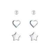 Joy|S - Zilveren oorbellen - set 3 paar - Oorknopjes - Hartje oorbellen - Ster oorbellen