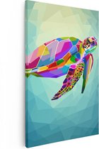 Artaza Canvas Schilderij Kleurrijke Schildpad in het Water - 60x90 - Foto Op Canvas - Canvas Print