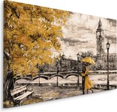 Peinture - Lovers in London (impression sur toile), noir & blanc/jaune, 4 tailles, décoration murale