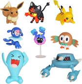 Pokémon Actiefiguur Mega Speelset - Speelgoed figuren 5-7 cm - 8 stuks - Rowlet, Popplio, Litten, Pikachu, Evee, Cosmog & Metang