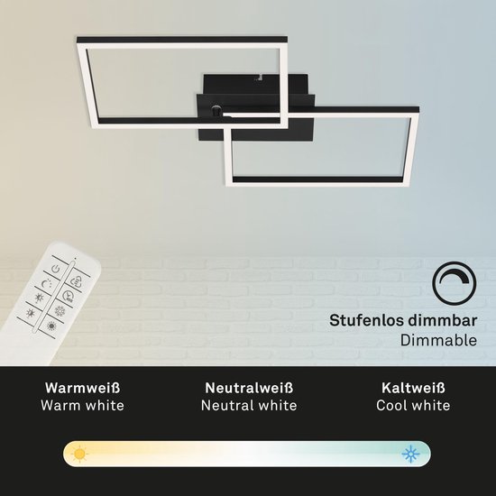 BRILONER Verlichting - LED plafondlamp, plafondlamp dimbaar, incl. afstandsbediening, kleurtemperatuurregeling, nachtlichtfunctie en timer, zwart, 40 Watt, 4.400 lumen, 1100x420x120mm (LxBxH