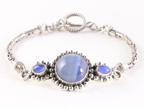 Bracelet traditionnel en argent avec agate bleu dentelle et maillons roi