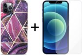 iPhone 13 Pro hoesje marmer paars siliconen case apple hoes cover hoesjes - 1x iPhone 13 Pro Screenprotector