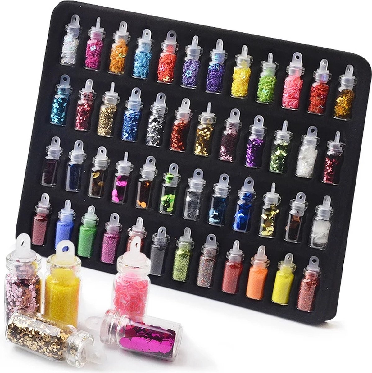 Goedkoopste 48 potjes glitter / decoratie voor nail art / knutselen - Sparkolia Glitters Nagel Decoratie Set- 3D Nail Art voor Gellak, Acryl of Nagellak - Glitter, Poeder, Holografisch, Vlokken, Pailletten, Shimmer, Rhinestone - verschillende kleuren