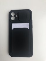 Hoogwaardige TPU back cover - Geschikt voor iPhone 12 - Camera beschermd - Siliconen back cover met pasjes vakje - Zwart