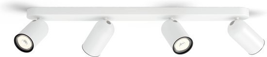 Wit, modern 4-lichts opbouwspot op een witte achtergrond.