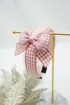 Haarband - Pied de Poule – Kleur Roze Wit - Luxe - Haarstrik - Bows and Flowers