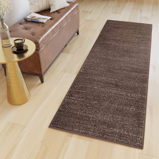 Tapiso Sari Tapis Coureur Marron Foncé Moderne Salon Hall Chambre Taille - 90x300