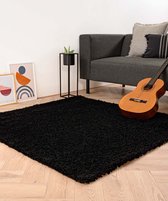 Vierkant hoogpolig vloerkleed shaggy Trend effen - zwart 240x240 cm