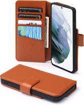 Samsung Galaxy S21 Hoesje - Luxe MobyDefend Wallet Bookcase - Lichtbruin - GSM Hoesje - Telefoonhoesje Geschikt Voor: Samsung Galaxy S21