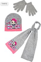 Lol Surprise Rock winterset - muts / sjaal / handschoenen - roos - grijs - maat 52 cm